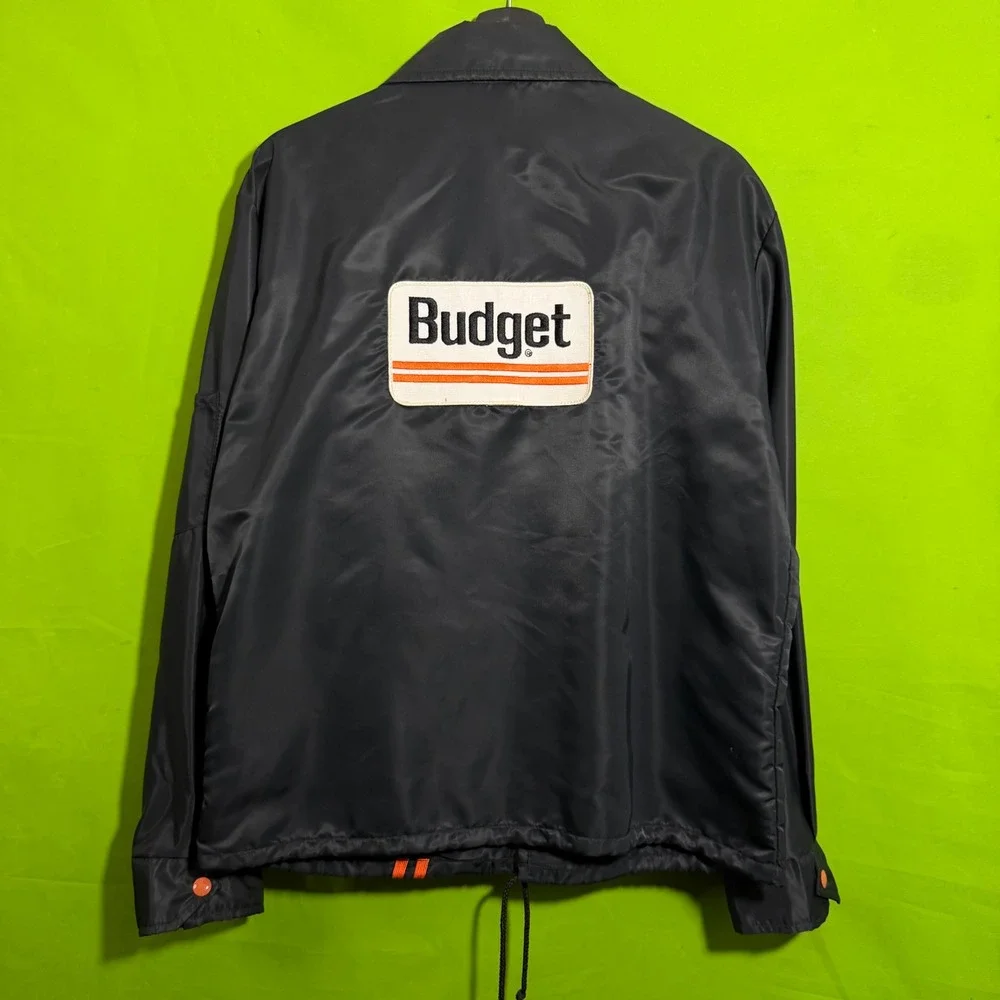 Vintage 80s Budget Rent a Car Jacket Large Modern Headwear Ltd Navy Blue Zip Up